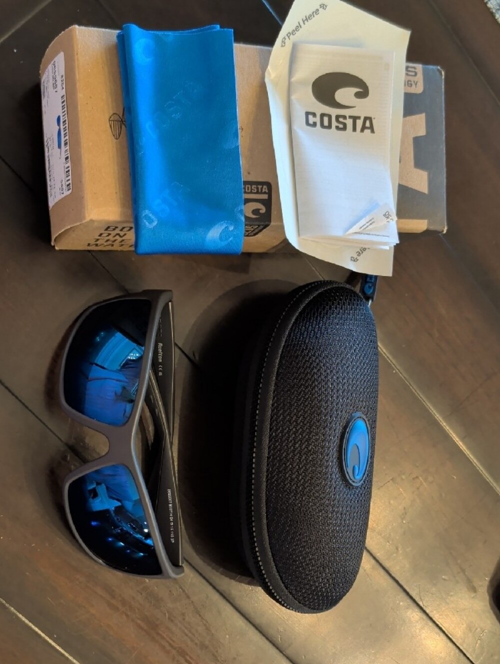 Costa Reefton Sunglasses - Matte Gray Frame with Blue Mirror Lenses